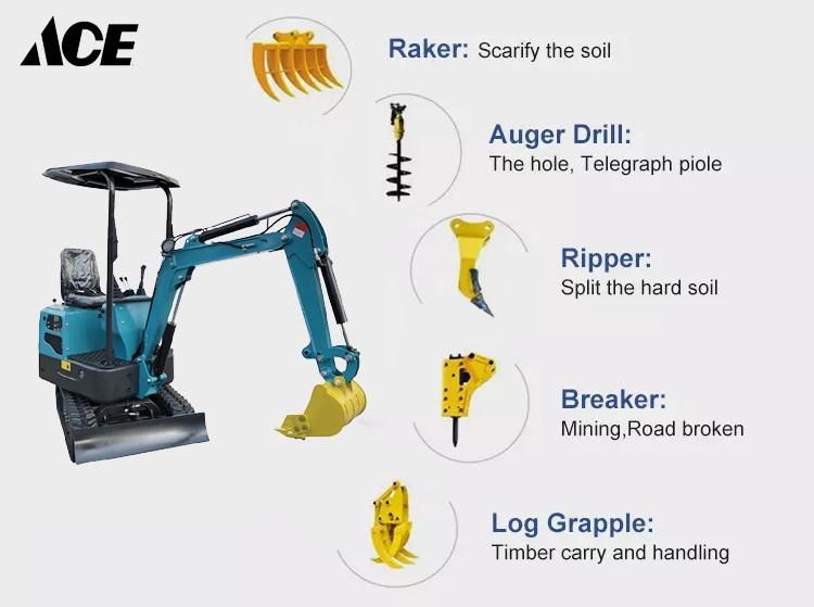 Farm Tools Diesel Engine Mini Excavator 1ton Mini Excavator Jack Hammer