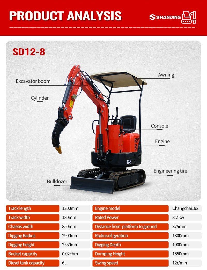 Shanding High Quality Mini Excavator 0.8t, 1t, 1.6t, 2t, 2.5t, 3t