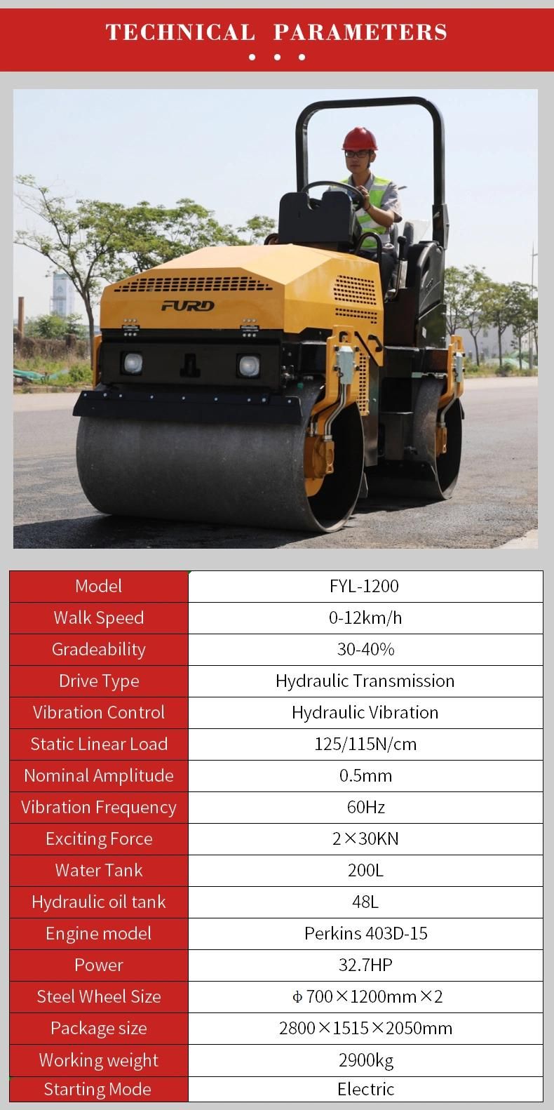 High Quality 3 Ton Construction Machine Road Roller with Low Price