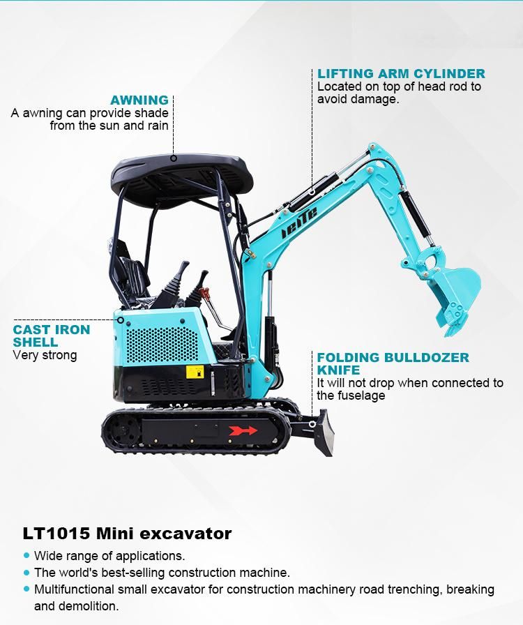 Mini Excavator 1 Ton Digger Machine Diesel Excavator Machine with Bulldozer Lt1015