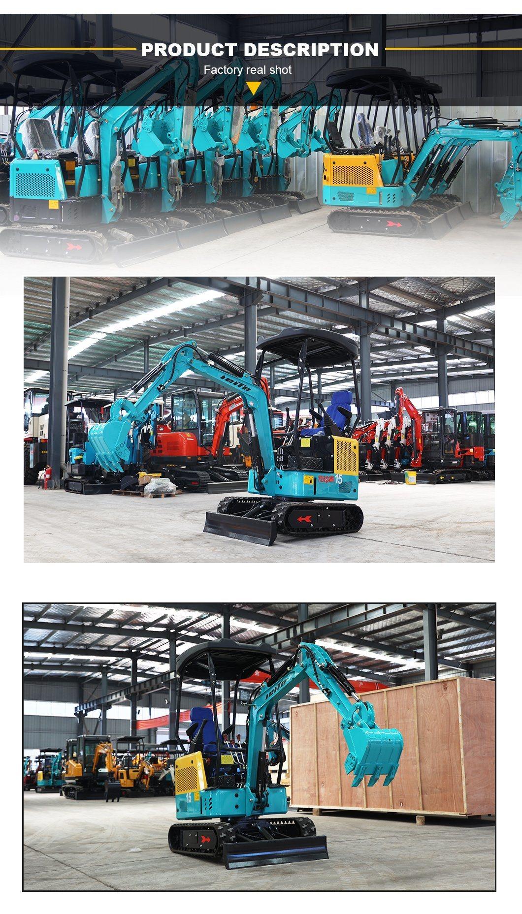 1.5 Ton Hydraulic Pump Small Digger Crawler Mini Excavators with Closed Canopy and Digging Bucket