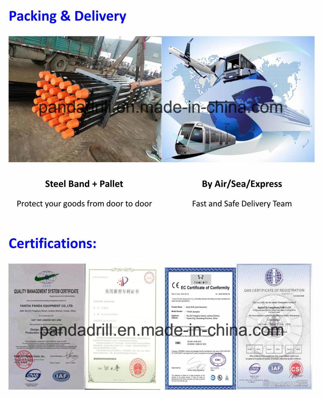 DTH Pipe Size 2 1/2′′, 2 3/4′′, 3′′, 3 1/2′′, 4′′, 4 1/2′′, 5′′, 5 1/2′′, 6′′, 8′′, 10′′, 10 3/4′′