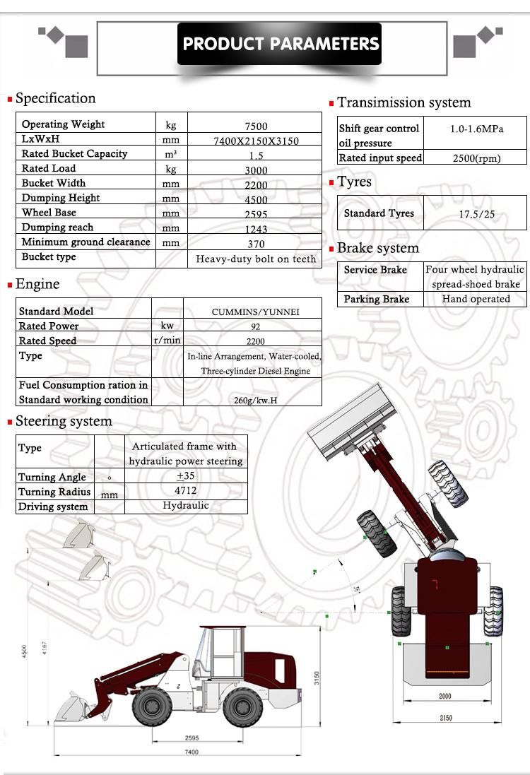 3.5 Ton Chinese Telescopic Boom Loader with Attachments.