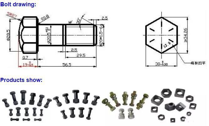 Hot Sale Black High Strength PC300-1/2 PC300-5/6 Plow Bolts and Nuts