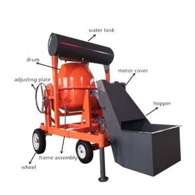 Hydraulic Concrete Mixer with Reversing Drum and Self Loading Bucket, Professional Machine