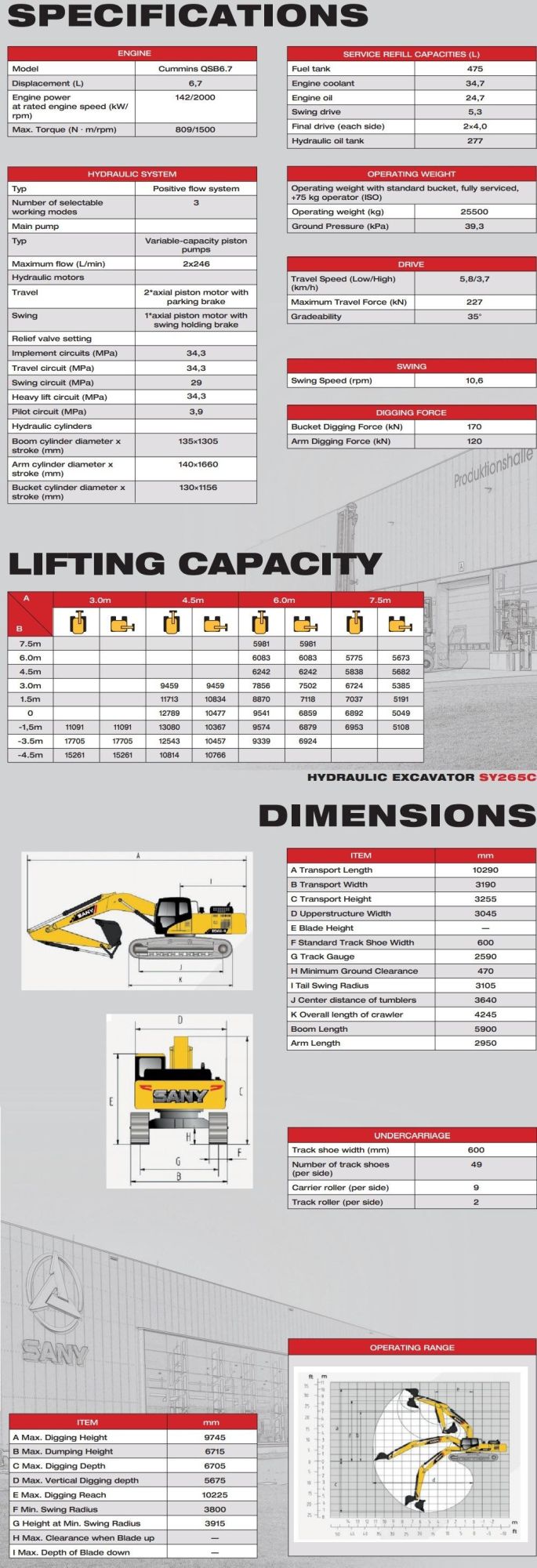 Sany Sy265c 26t Long Boom Excavator for Sale