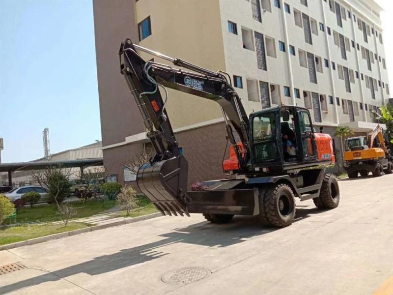 Construction Machinery 8ton Mini Digger Full Hydraulic Transmission Drive Wheel Excavator