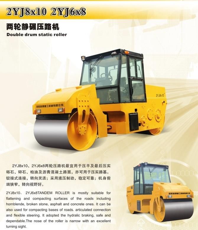 Lutong Brand 2yj8X10 8t 10t Double Drum Static Road Roller