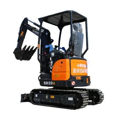 Shanding Factory 2 Ton Retractable Crawler Track and Zero Tail Mini Small Excavator Digger Model SD20u