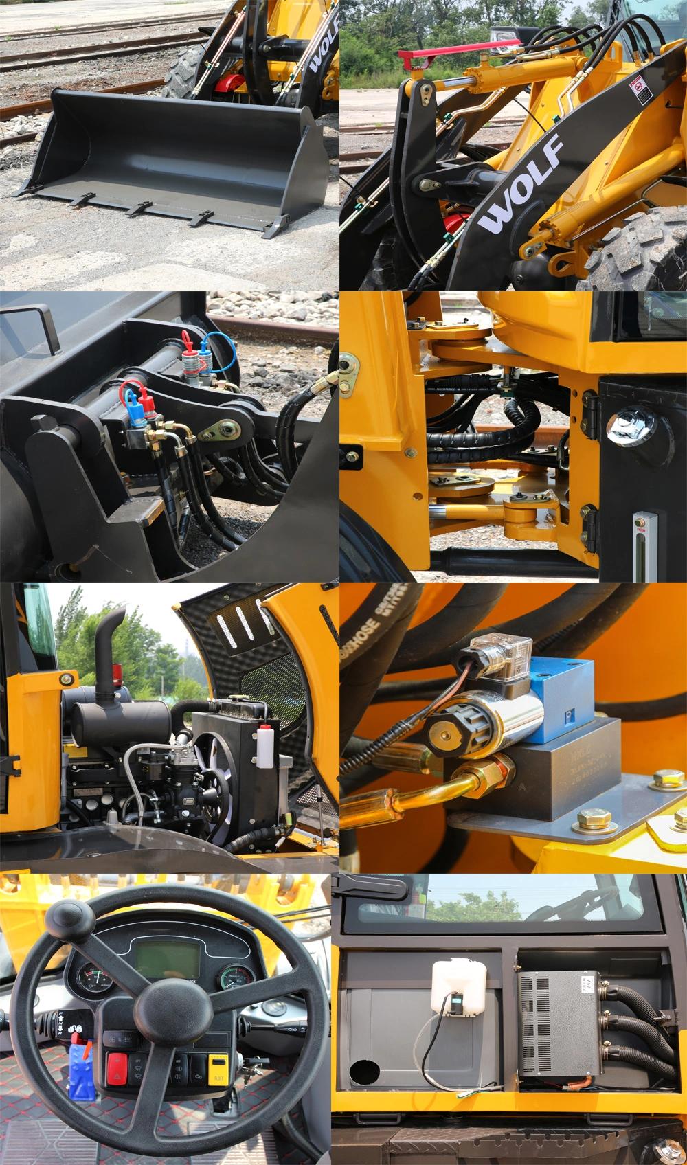 Chineses Supplier Wolf with Euro5 Engine CE/Rops/Fops Mini Loader Front End Loader for 1.5t/1.6t