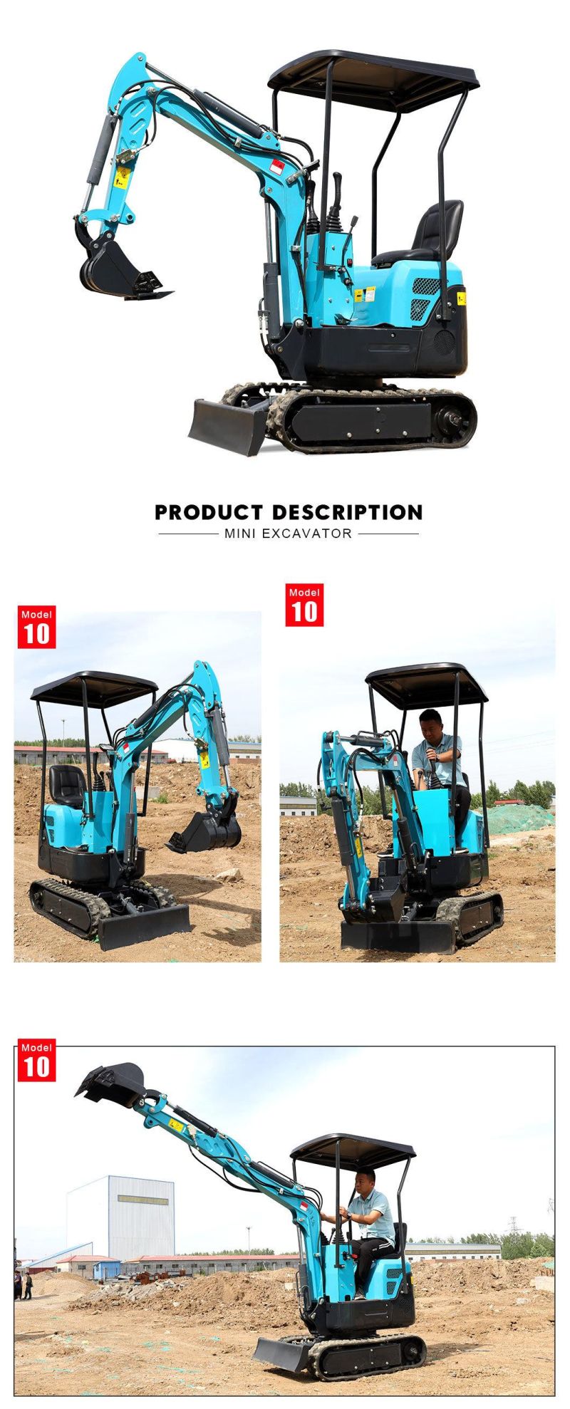 Jining Vote Vtw-10 New Mini Digger Hydraulic Mini Crawler Diesel Type Blue Small Excavator 1ton Price for Sale Hot