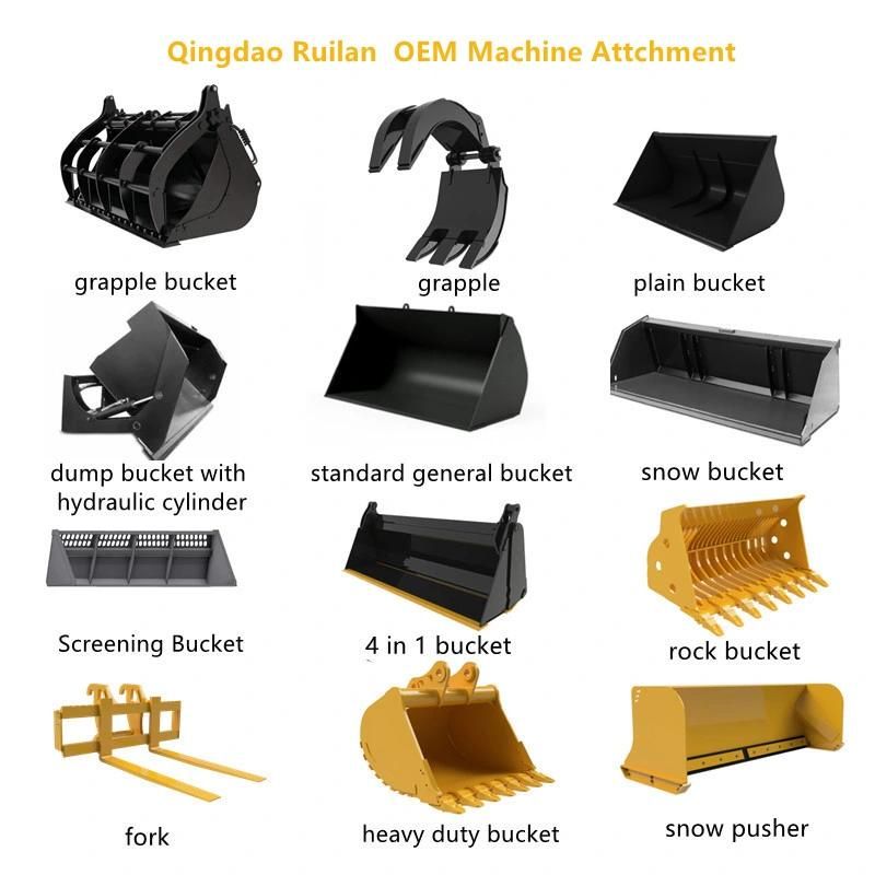 Qingdao Ruilan Custom Extra Heavy Duty Buckets Plain Bucket Rock Bucket Grapple Bucket 4 in 1 Bucket Snow Bucket for Loader Excavator and Tractor