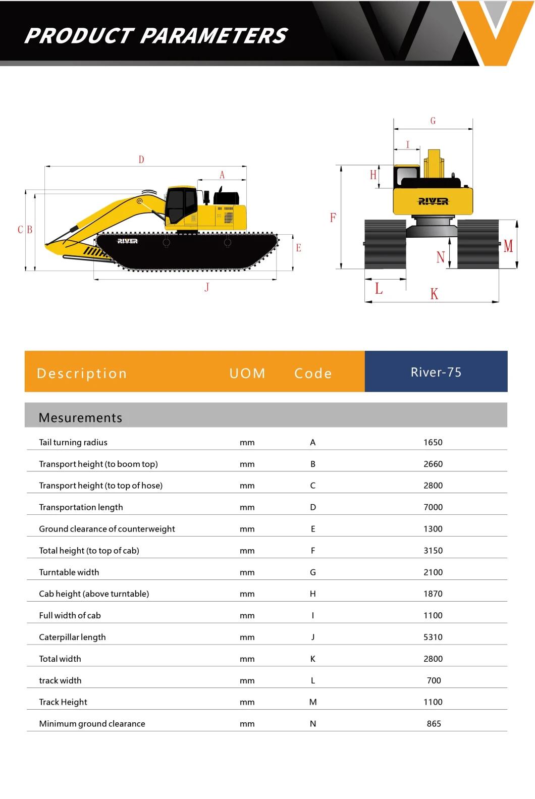 River-75 Amphibious Excavator in Swamp Lake Seashore Factory