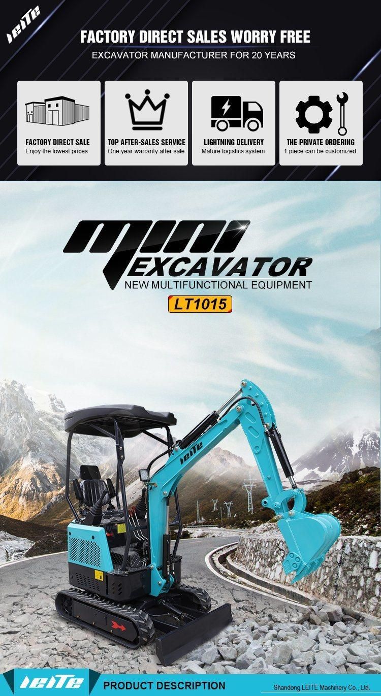 Mini Excavator 1 Ton Digger Machine Diesel Excavator Machine with Bulldozer Lt1015