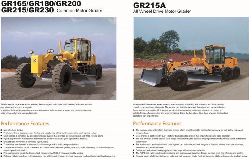 Road Construction Machinery 205/214HP Mini Grader Gr215 with Cummins Engine