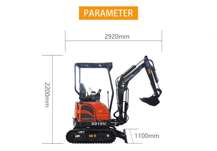 1.8 Ton Zero Tail with Boom Sway Function Perkins Engine Mini Excavator SD18u