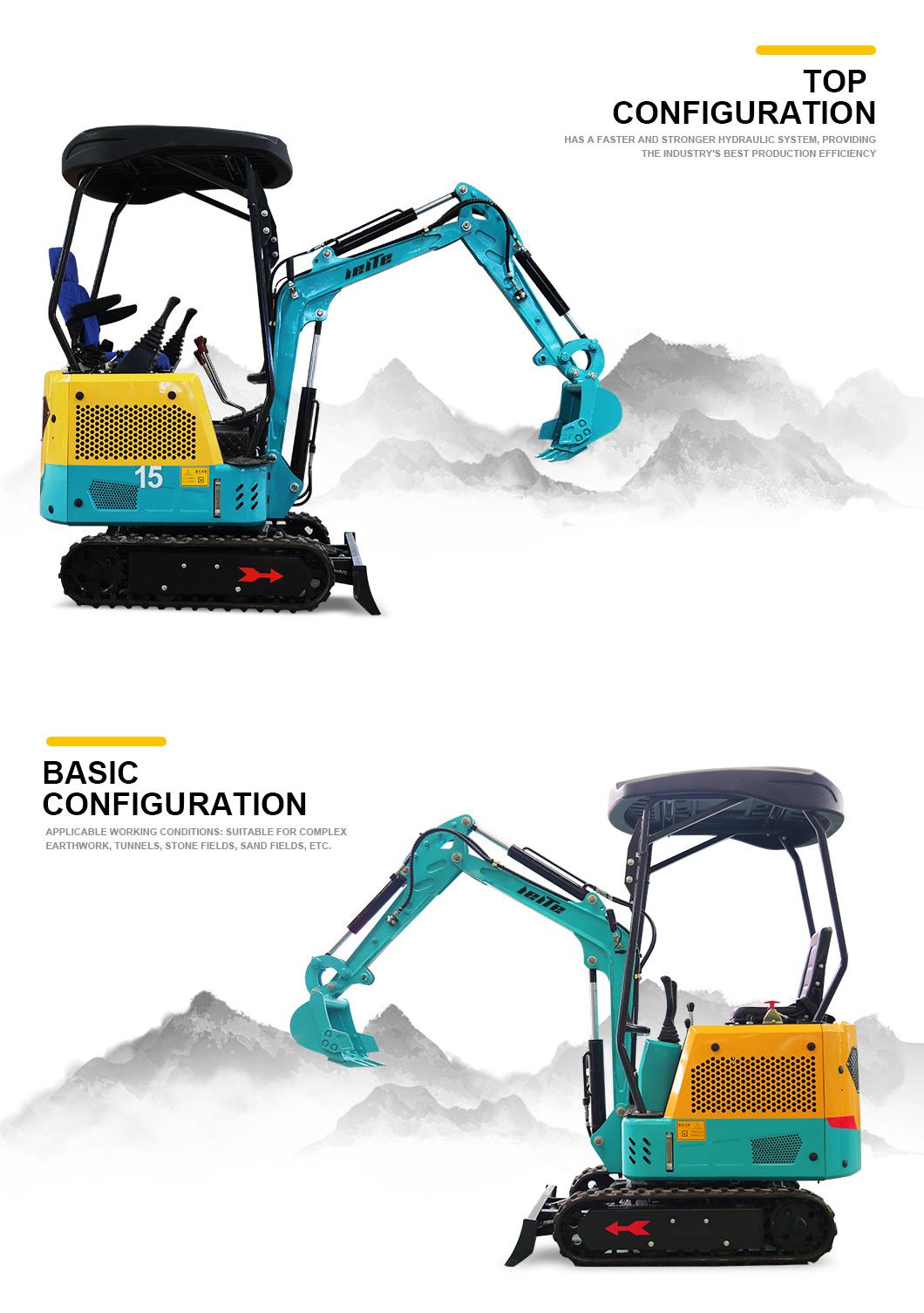1.5 Ton Hydraulic Pump Small Digger Crawler Mini Excavators with Closed Canopy and Digging Bucket