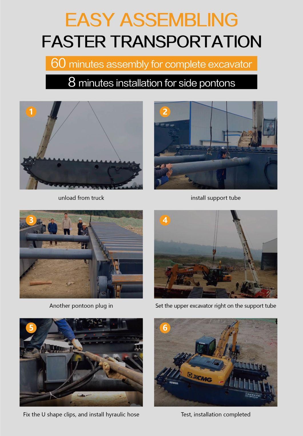 Heavy Duty Steel Pontoon Undercarriage for Amphibious Excavator with Track Link Track Chain Pontoon Assembly