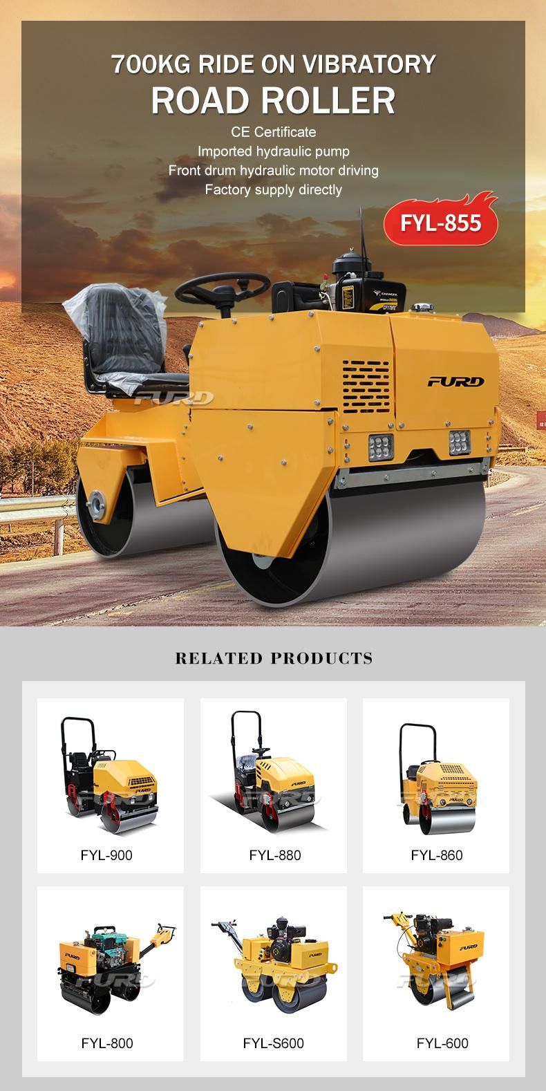 700kg Diesel Powered Mini Road Roller Compactor Double Drum Road Roller Price