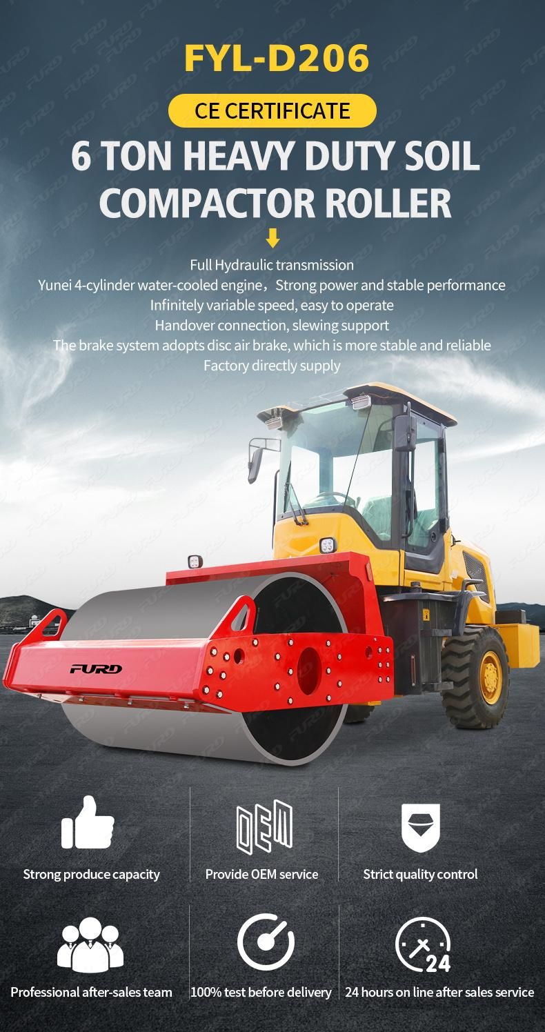 High Quality 6ton Single Drum Vibratory Compactor Road Roller for Sale