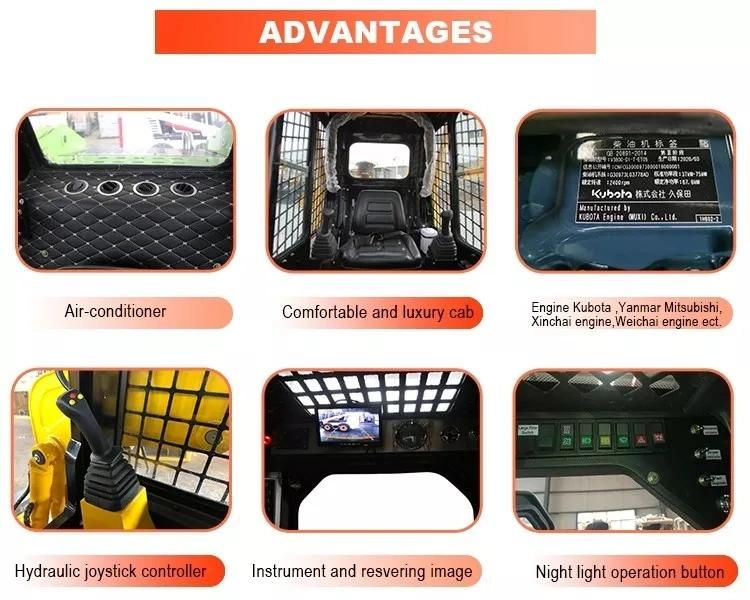 CE ISO EPA Liftor New Mini 50HP 65HP 75HP 85HP 1t 2t 3t 5t Skid Steer Loader Micro Wheel and Track Steer Skid Loader with Attachment Parts Price for Sale