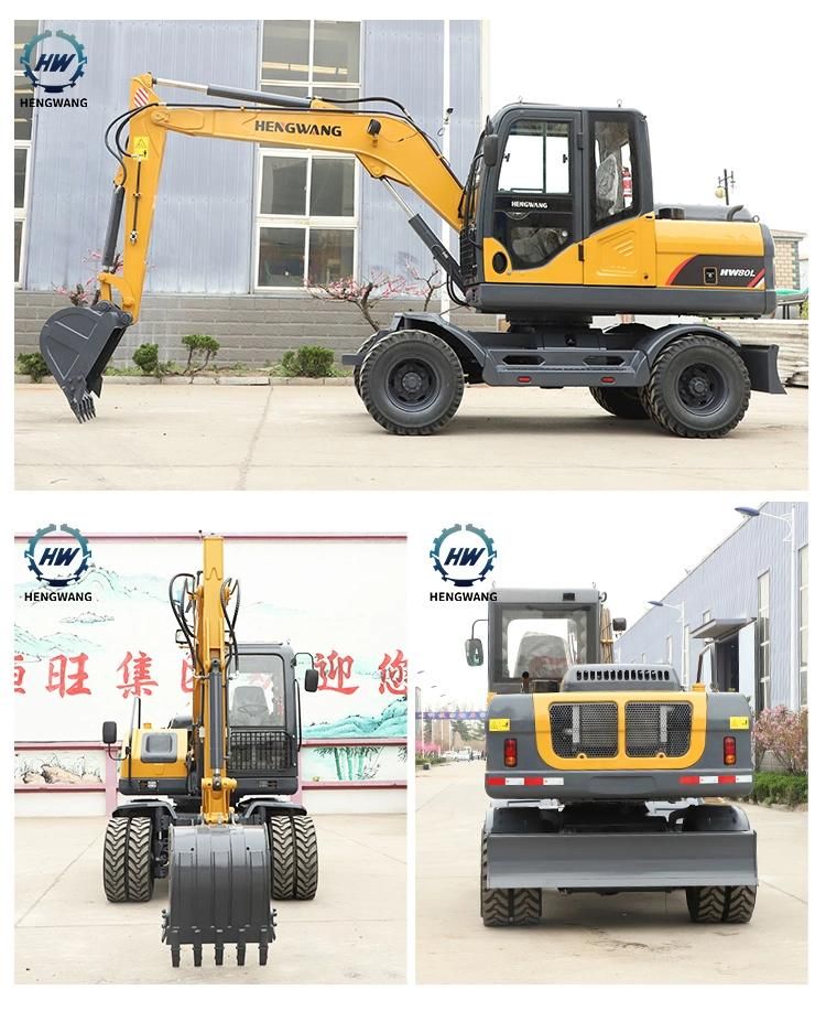 8 Ton Long Boom Four Drive Wheel Type Excavator for Landscaping