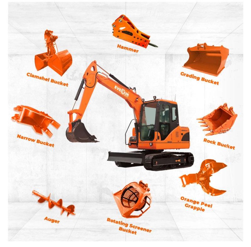 EVERUN Ere80 8t CE EPA China Household Farm construction Crawler bucket Medium Excavator in Reliable Performance with good price for sale
