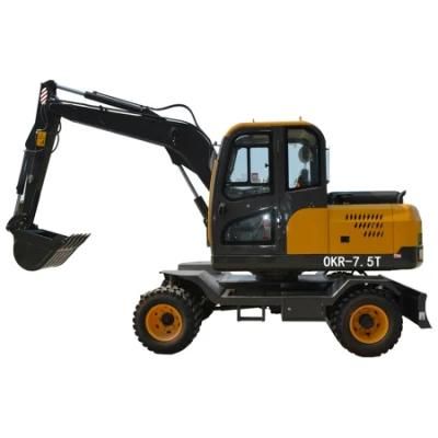 7.5t Wheel Excavator 360 Degree Rotation Mini Excavator for Sale