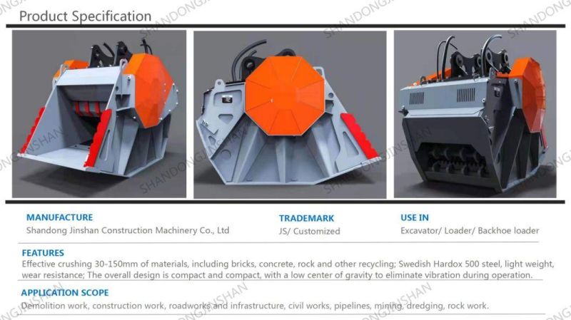 Manufacturer Excavator Crusher Bucket Js135.8 for Sale