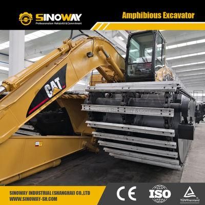 5% off Cat Swamp Excavator with Floating Tank Pontoon in The Water 15m Long Reach Arm Wetland Amphibious Excavator for Dredging