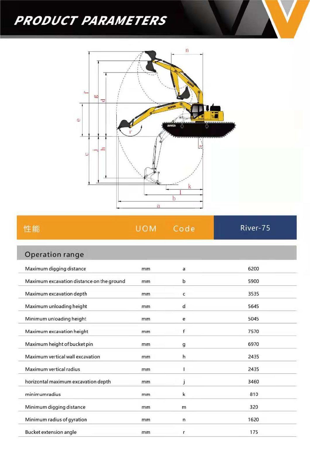 River-135 Amphibious Excavator for Sale with Pontoon Channel Lined