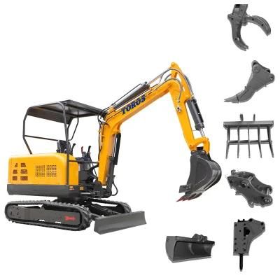 Toros Te35 3t Lower Fuel Consumption Mini Excavator Used in Forest Farm &amp; Indoors of Mini Crawler Excavator