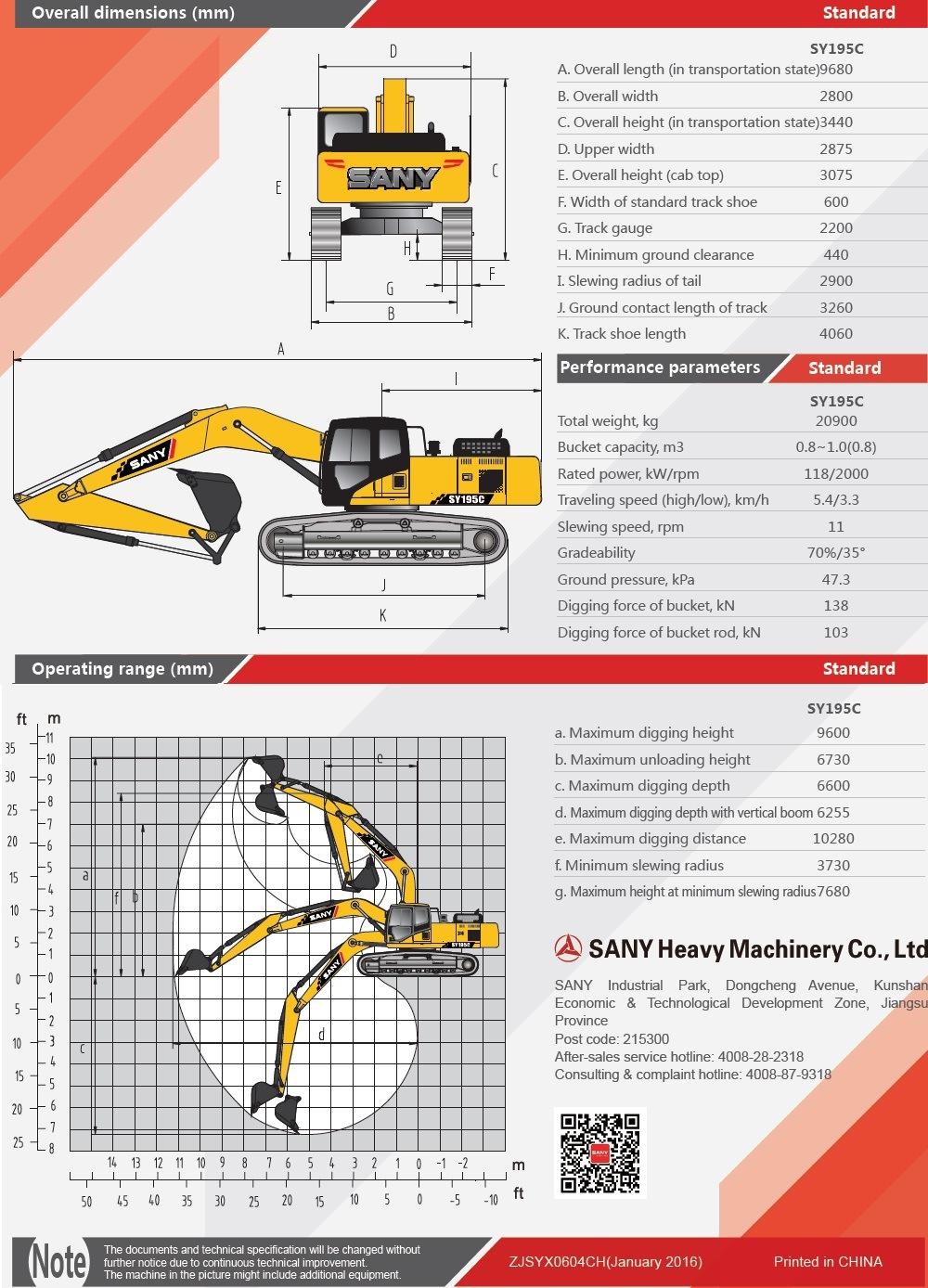 Sany Sy195c 20ton Best Excavator for Sale in Thailand