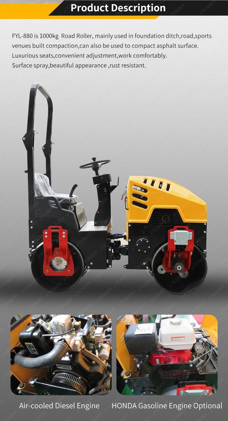 1 Ton Compactor Vibratory Roller Hydraulic Road Roller Fyl-880