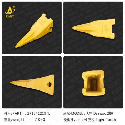 2713-1219tl Dh280 Series Tiger Long Bucket Tooth Point, Excavator and Loader Bucket Digging Tooth and Adapter, Construction Machine Spare Parts
