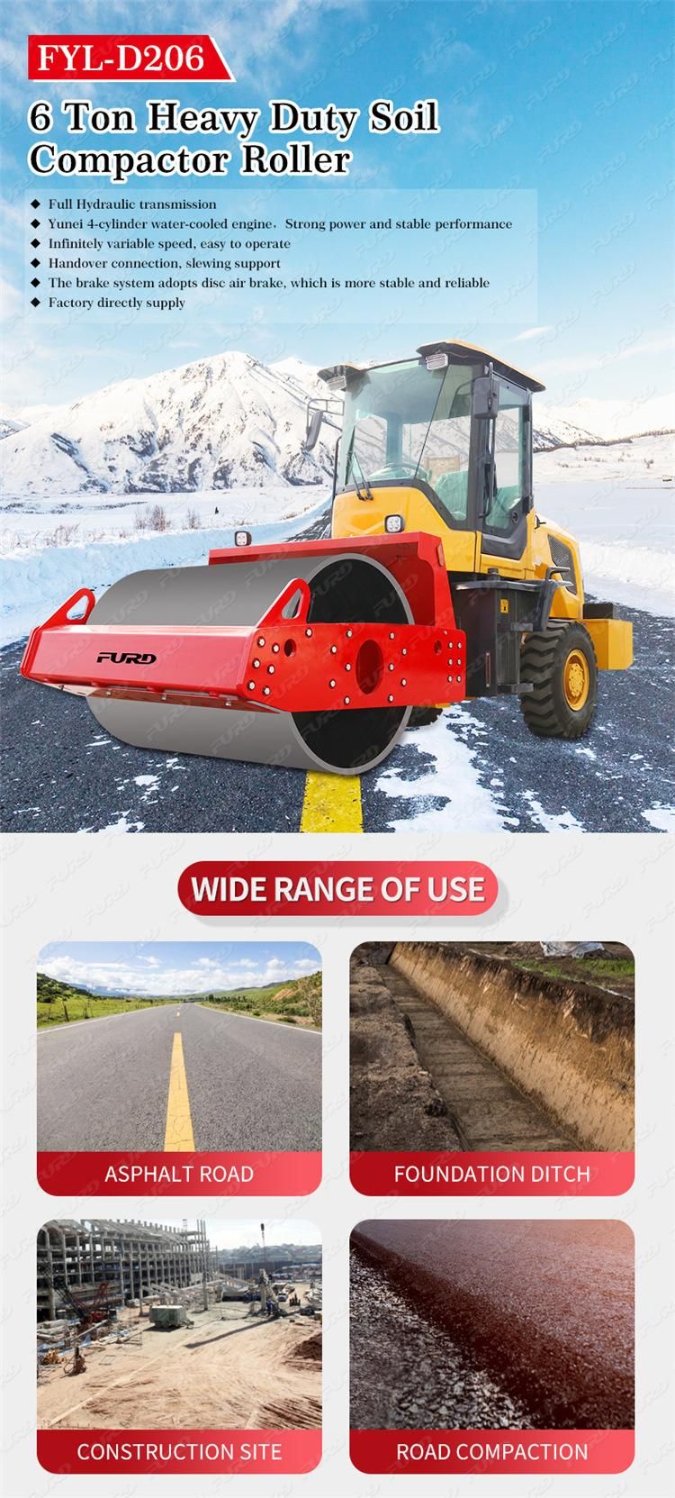 Road Roller Machine Vibratory Ride on Hydraulic Asphalt Road Roller Compactor Mini Roller Manufacturer Fyl-D206