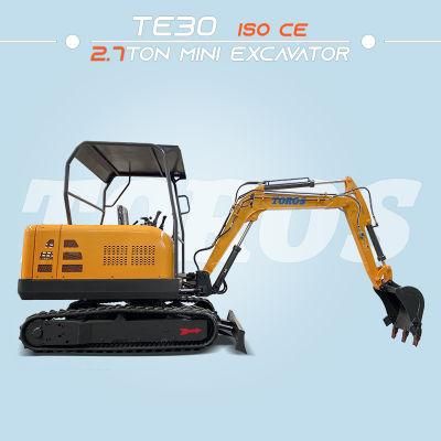Newly Designed Toros 2.7ton/2700kg CE/EPA/Euro5 Emission Mini Hydraulic Crawler Excavator for Garden Farmland with Various Attachments Parts
