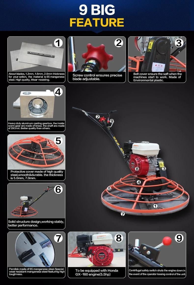 Walk Behind 900mm Concrete Trowel 36′ ′ Gasoline Power Trowel Machine for Sale