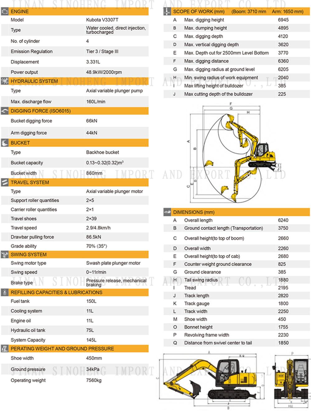 China Excavator Se75 Operating Weight 0.7 Tons Small-Scale