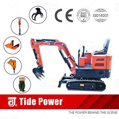 Td12 China Mini Excavator1t 2t 2.5t for Farm with CE, Zero Tail Excavators of Construction Machinery Hydraulic Digger, Rake/Breaker Hammer/Auger