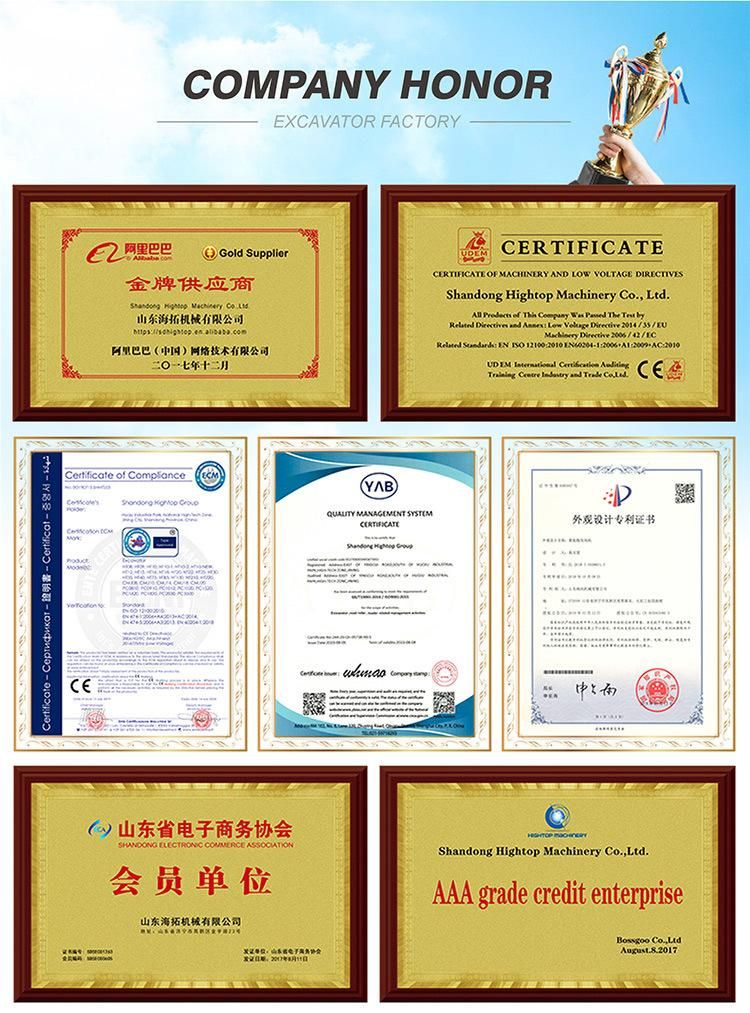 CE EPA Euro V Construction Equipment Shandong Hightop Group Gasoline Diesel Engine Excavators