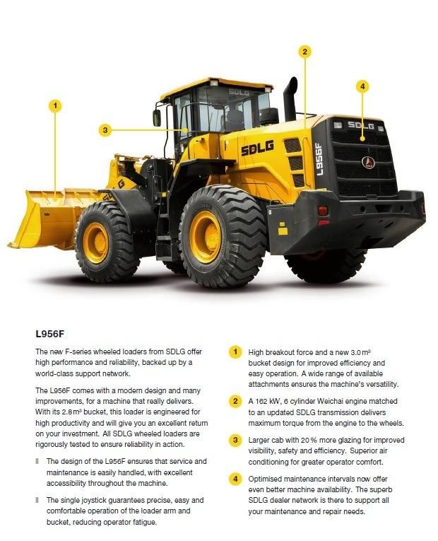 Sdlg Payloader 956f 5t Mining Wheel Loader with Weichai Engine