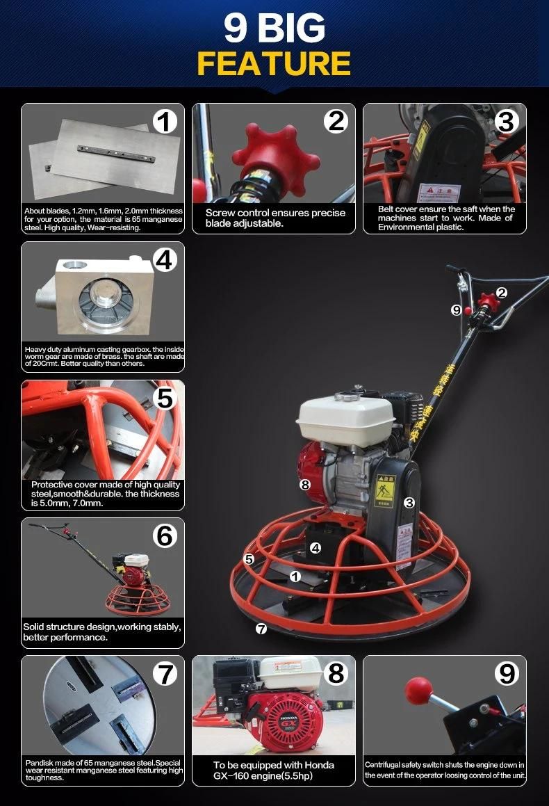 5.5HP Gasoline Concrete Power Trowle Vibrating Pavement Trowel Machine