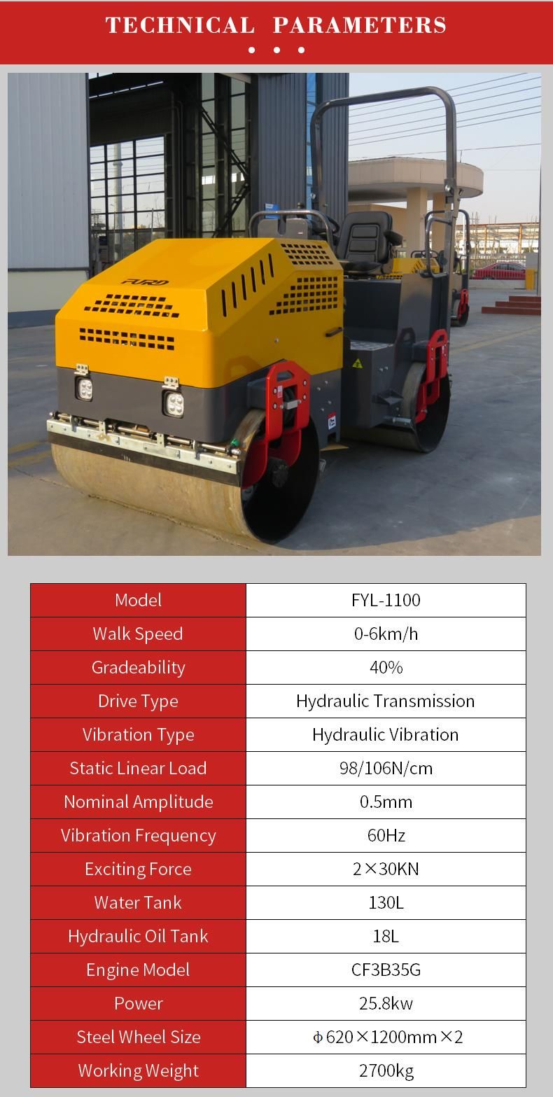2.5 Ton Road Roller Compactor Fyl-1100 Hydraulic Small Light Road Roller