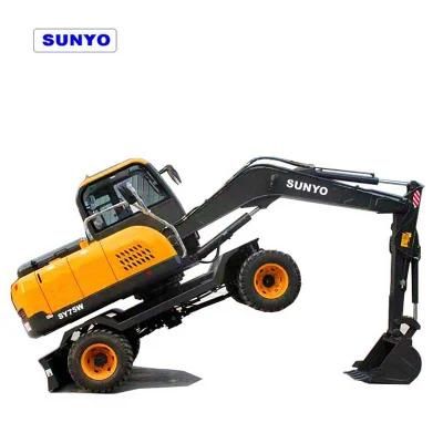 Sunyo Sy75W Wheel Excavator Is Hydraulic Excavator as Mini Excavator, Mini Loader, and Crawler Excavator