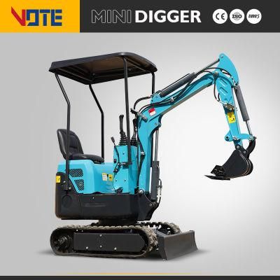 Jining Vote Vtw-10 New Mini Digger Hydraulic Mini Crawler Diesel Type Blue Small Excavator 1ton Price for Sale Hot