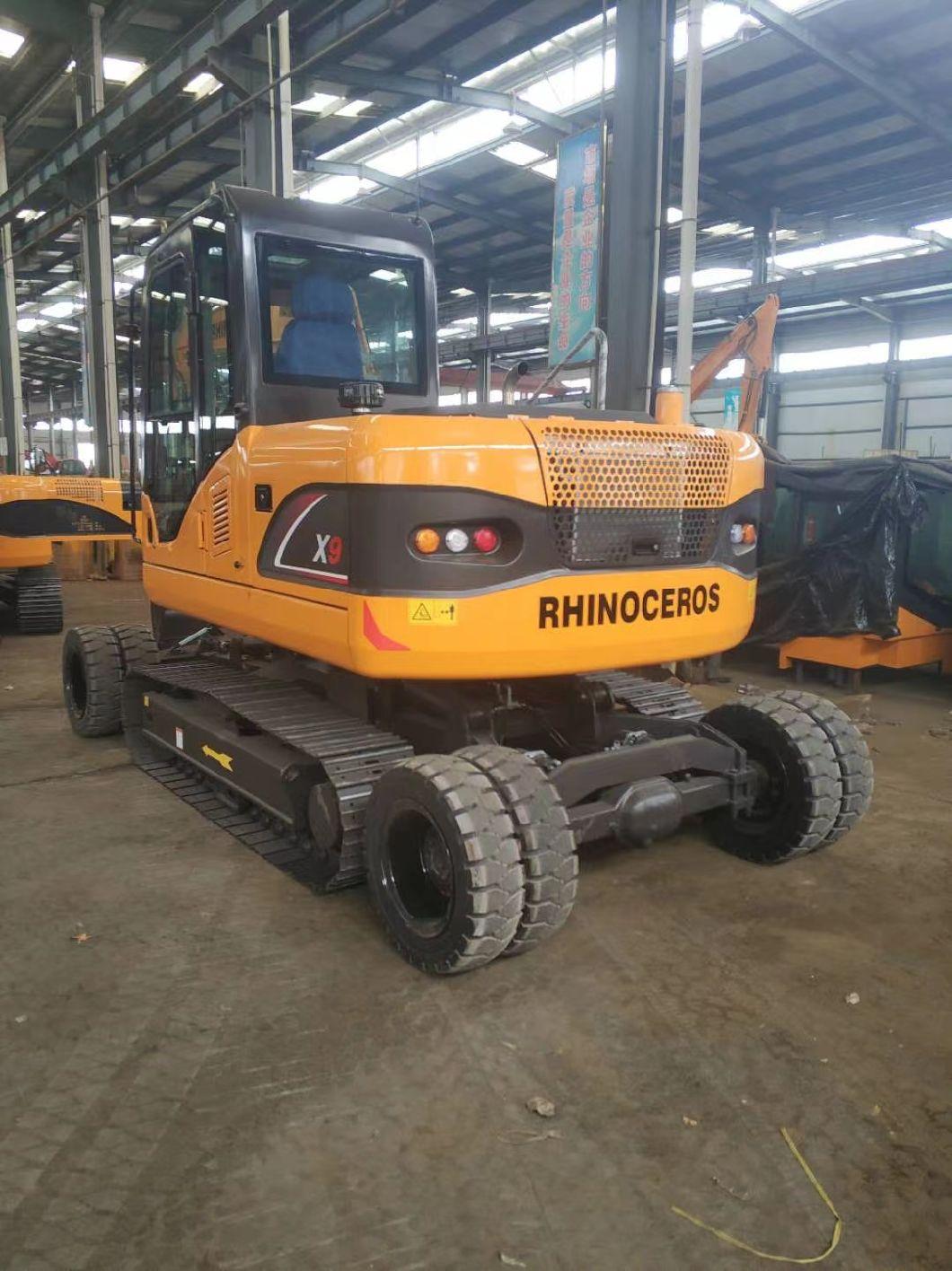Rhinoceros Cheap Wheel Excavator X9 9 Ton Wheeled Excavator in China