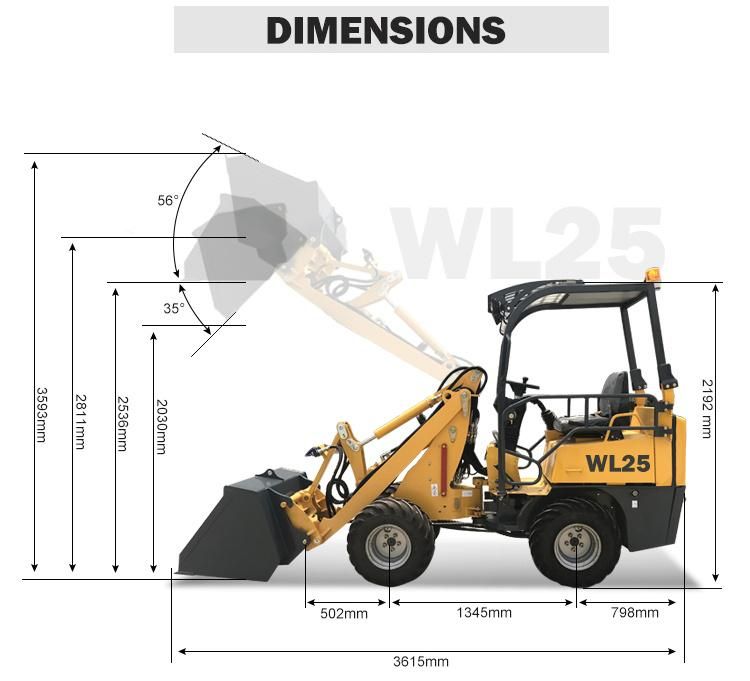 Mini Articulated Wheel Loader Radlader Hoflader Wl25 for Sale