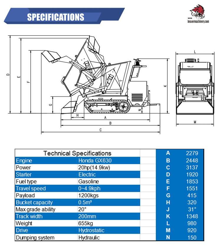 Hydraulic Mini Crawler Transporter 1200kg Load /Raupen Ketten