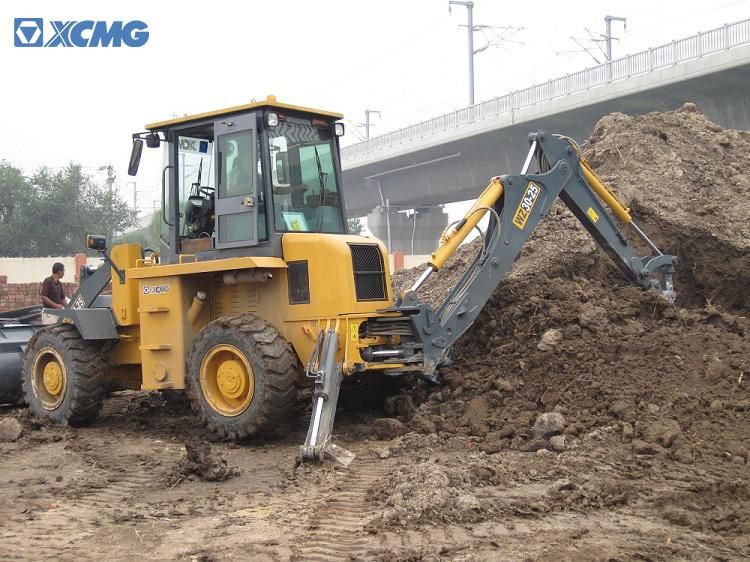 XCMG Official Cheap 4/2 Wheel Drive 2.5 Ton Small Mini New Backhoe Excavator Loader with Attachments 4 in 1 Bucket Clamp Sweeper Breaker Snow Shovel Price